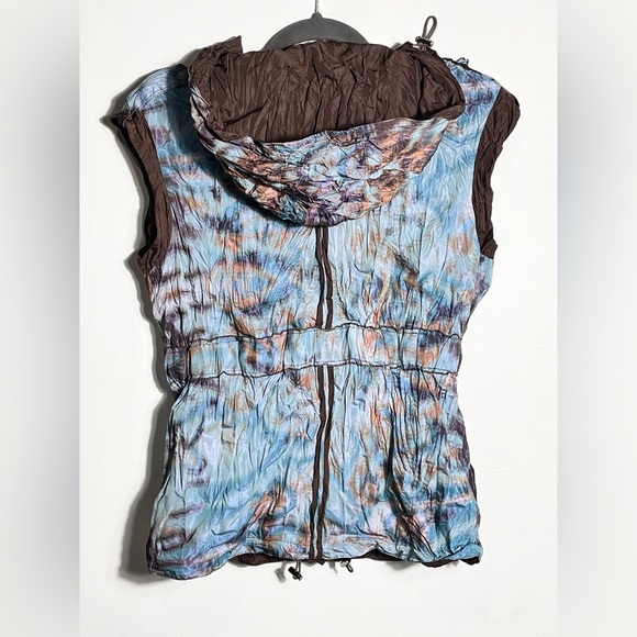 Alberto Makali Blue and Brown Ruffled Hooded Vest Blouse Small - Picture 2 of 7